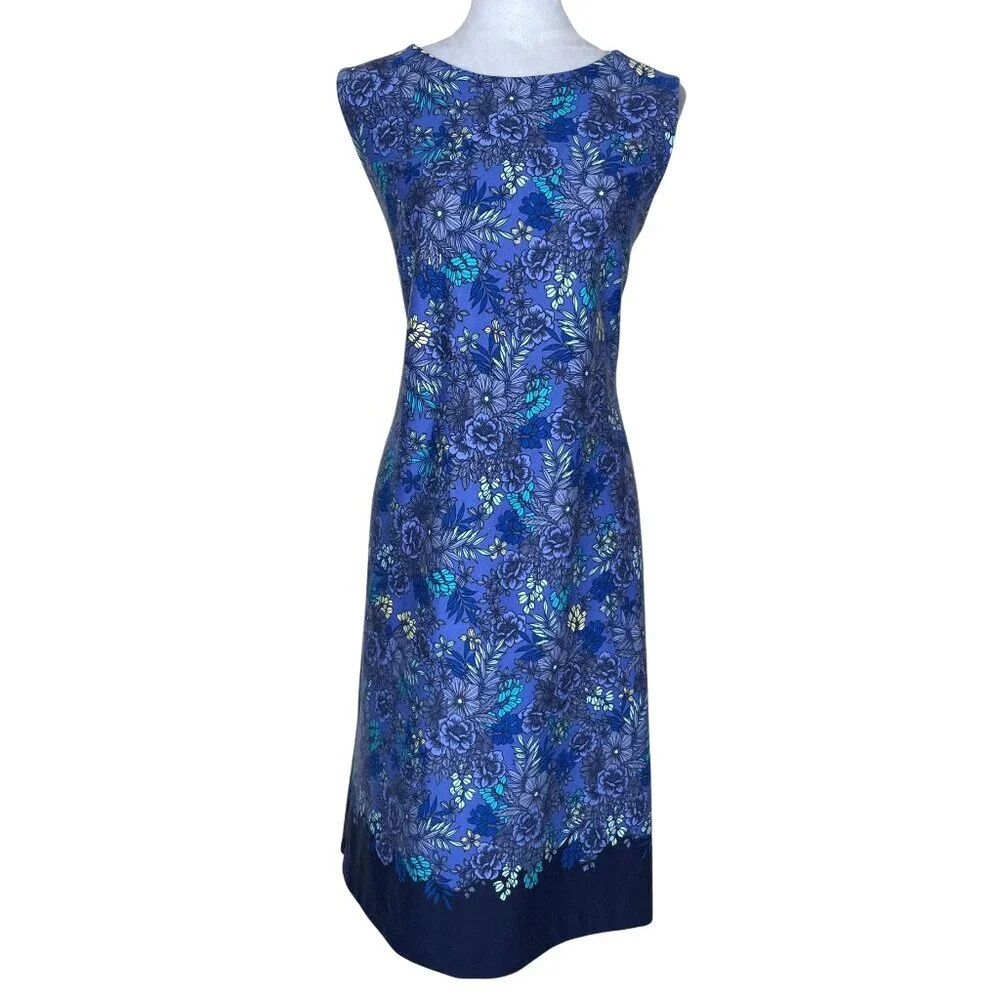Talbots Floral Sheath Dress Blue Purple Sleeveless Knee Length Stretch Sz Large - Picture 2 of 12